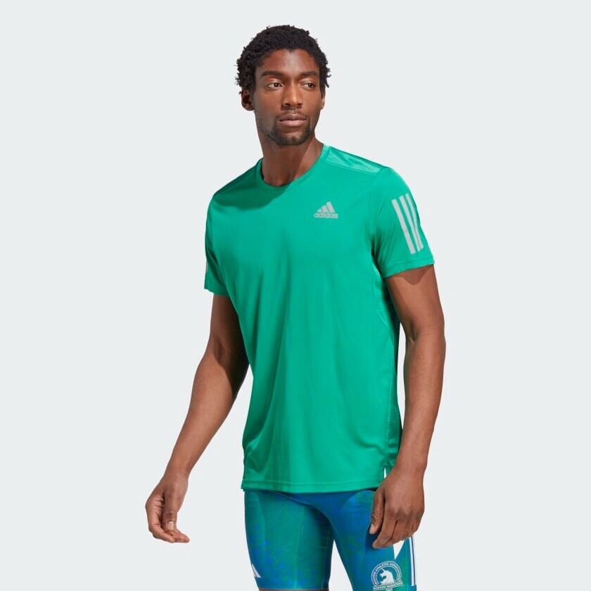 adidas Own The Run Short Sleeve Running Top Mens Green Breathable