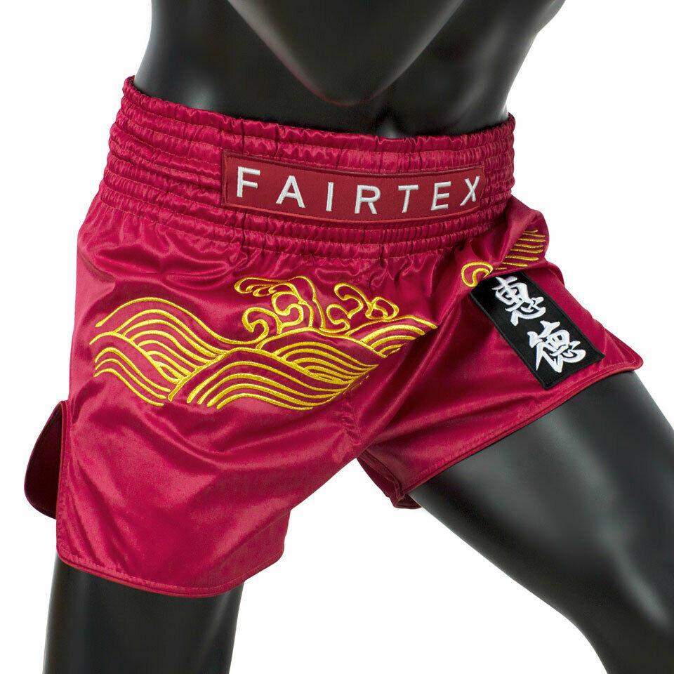 Fairtex Mens Golden River Muay Thai Shorts Red Satin