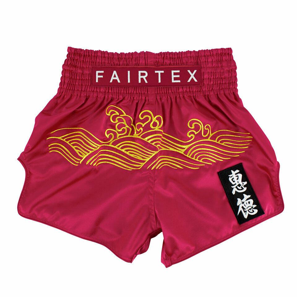 Fairtex Mens Golden River Muay Thai Shorts Red Satin