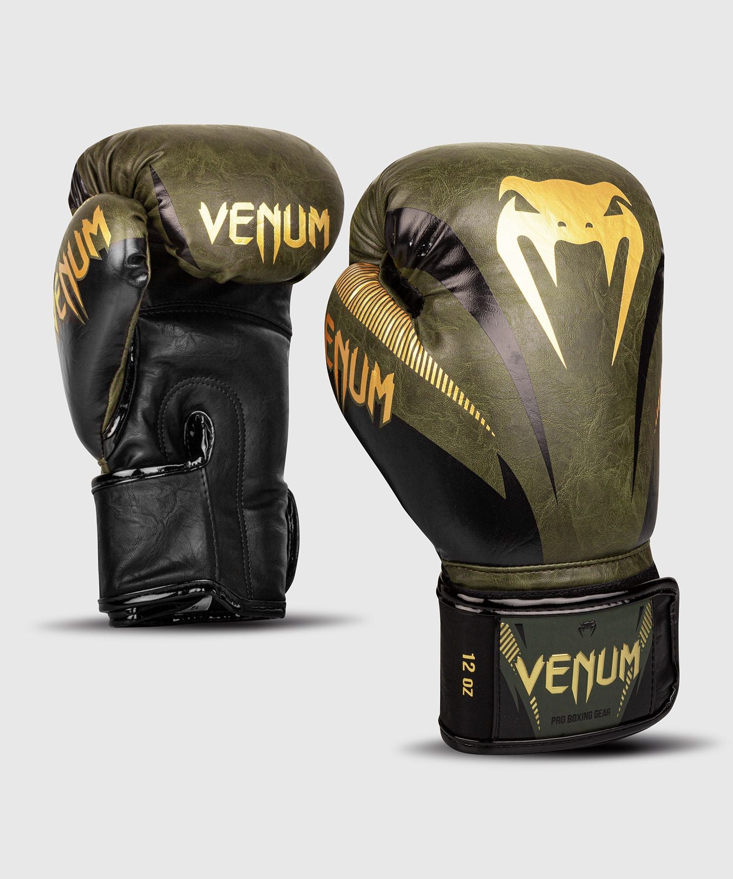 Venum Impact Boxing Gloves - Khaki/Gold - Long Cuff