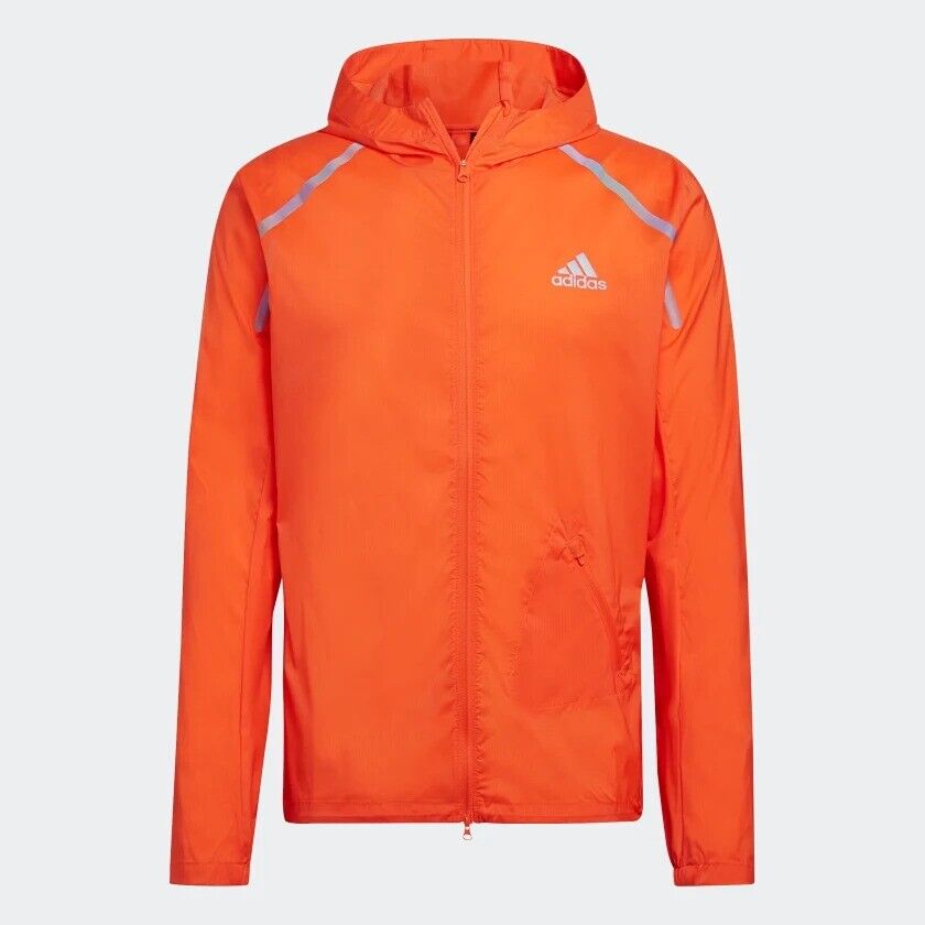 adidas Marathon Running Jacket Mens Fitness Lightweight WIND.RDY Orange Blue