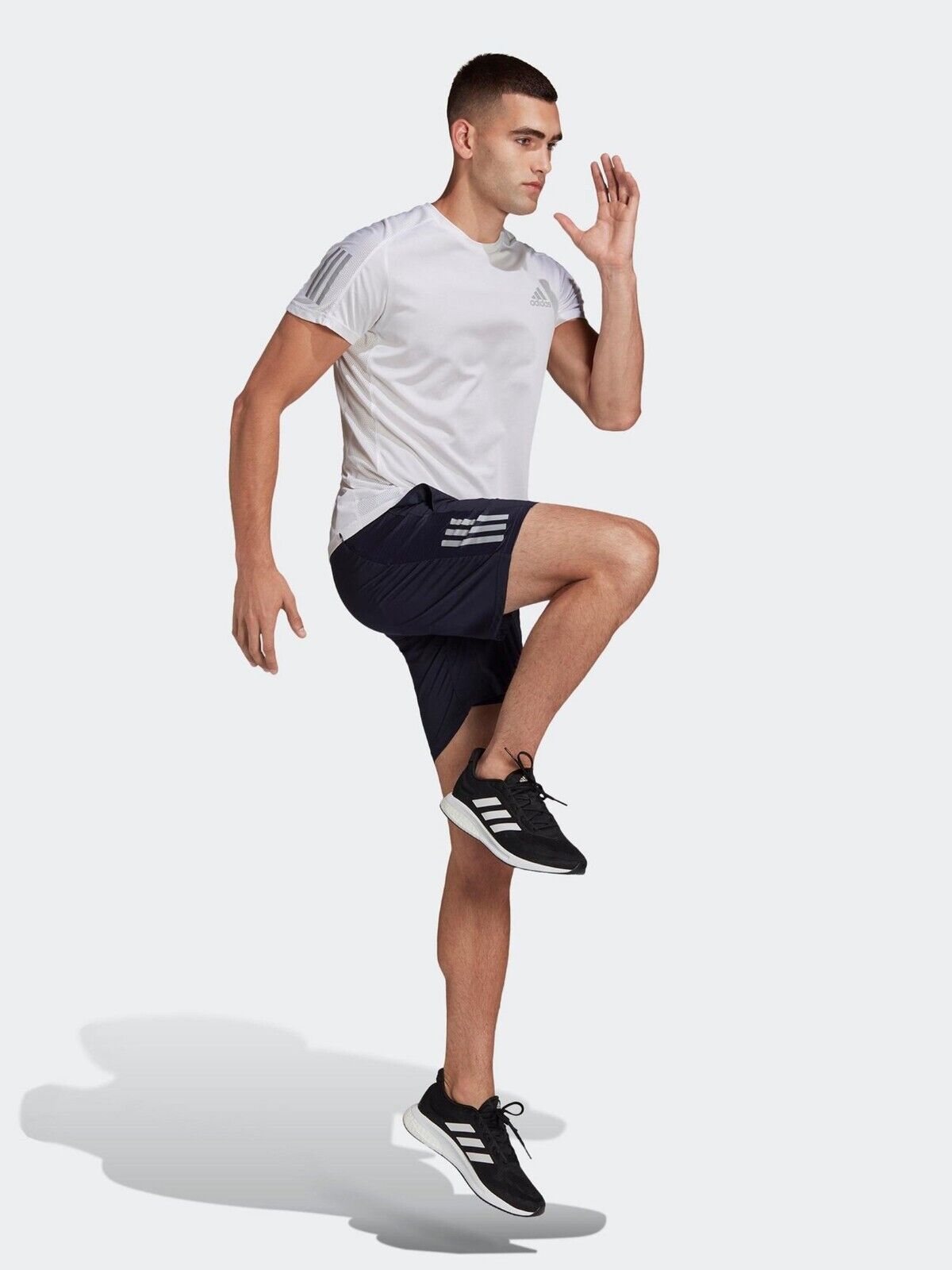 adidas Own The Run Running Shorts Breathable Reflective Zip Pocket Navy Mens