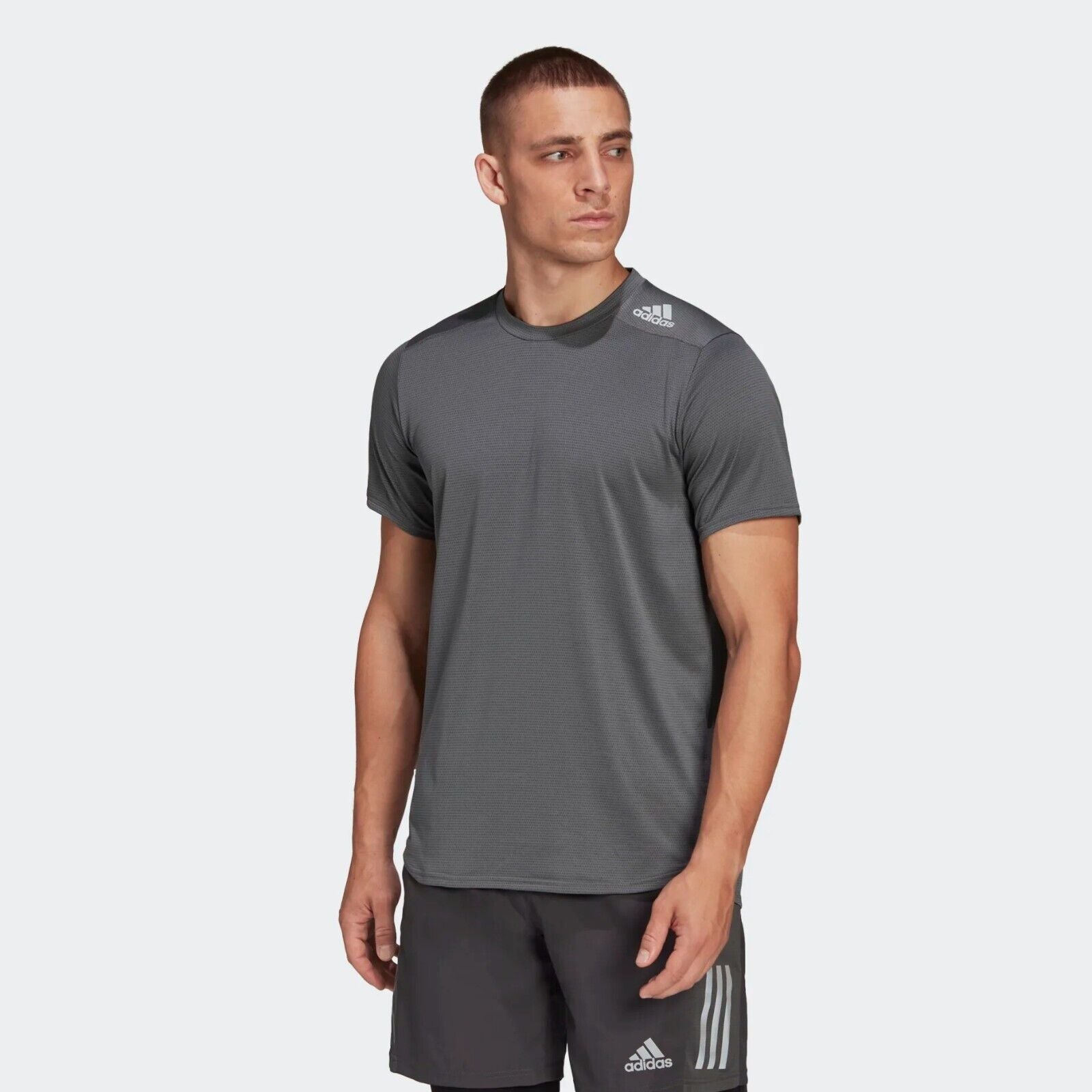 adidas Designed For Running Mens T-Shirt Blue Lime Grey Reflective Breathable