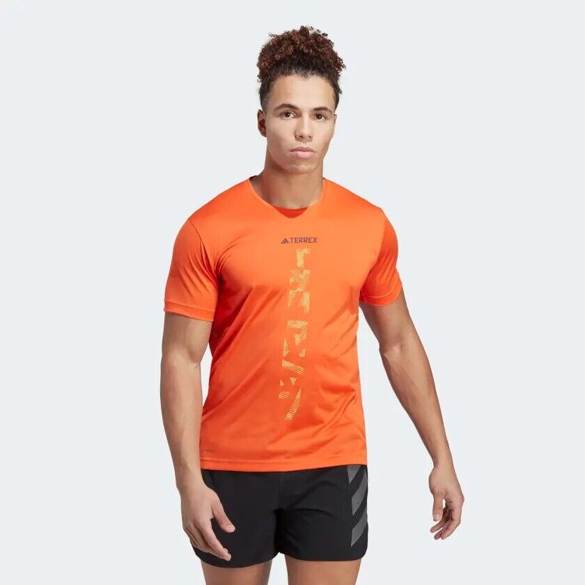 adidas Terrex Agravic Trail Running T-Shirt Mens Sustainable Blue Orange Top