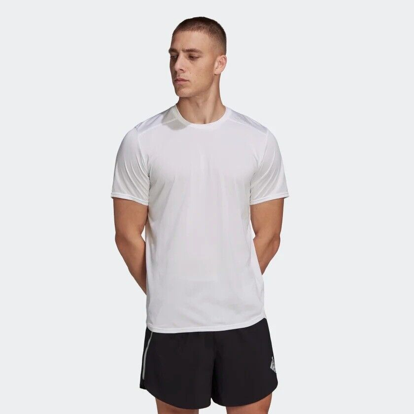 adidas Designed For Running Mens T-Shirt White Black Coral Reflective Breathable
