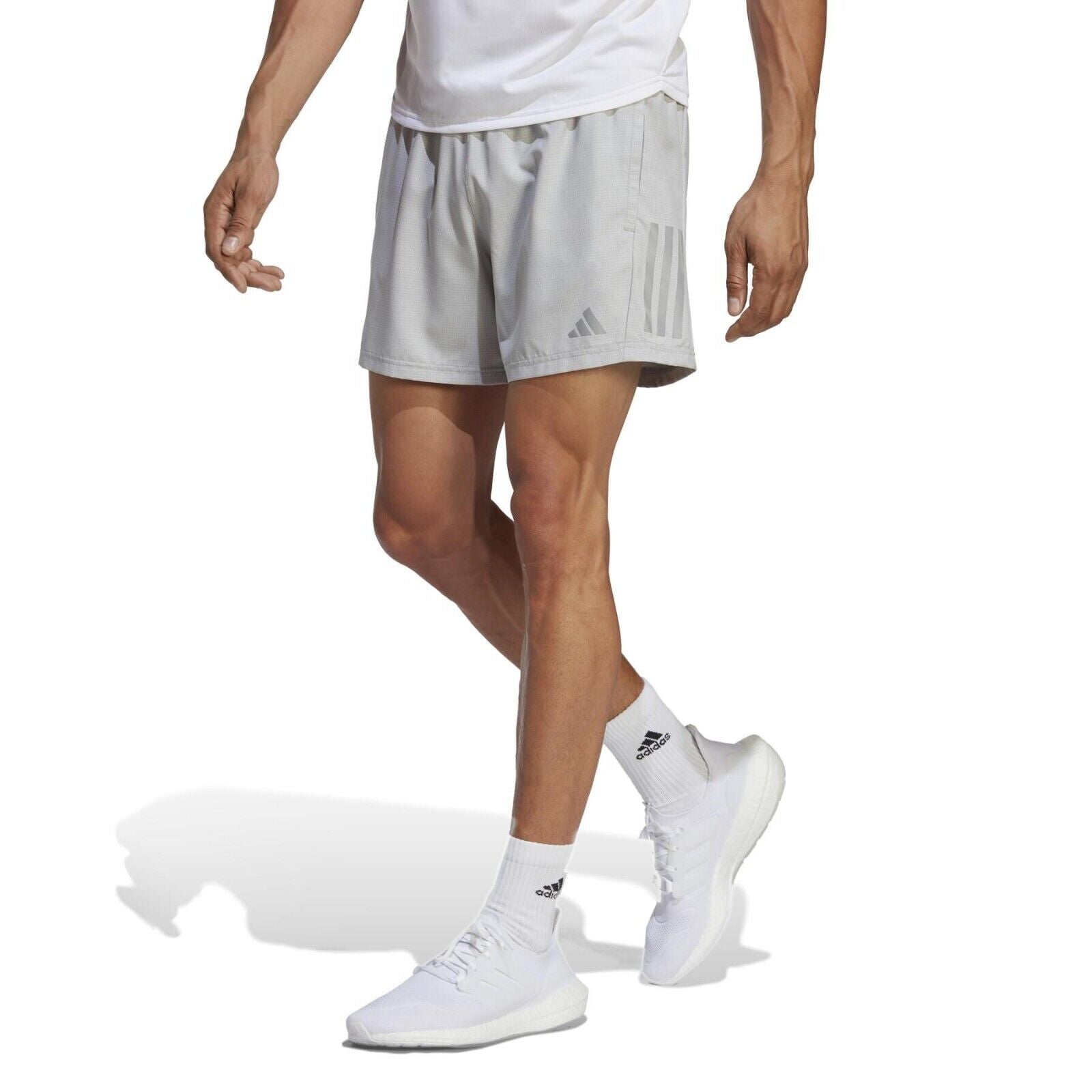 adidas Own The Run Mens Running Shorts Fitness Gym Pockets Grey Blue Reflective
