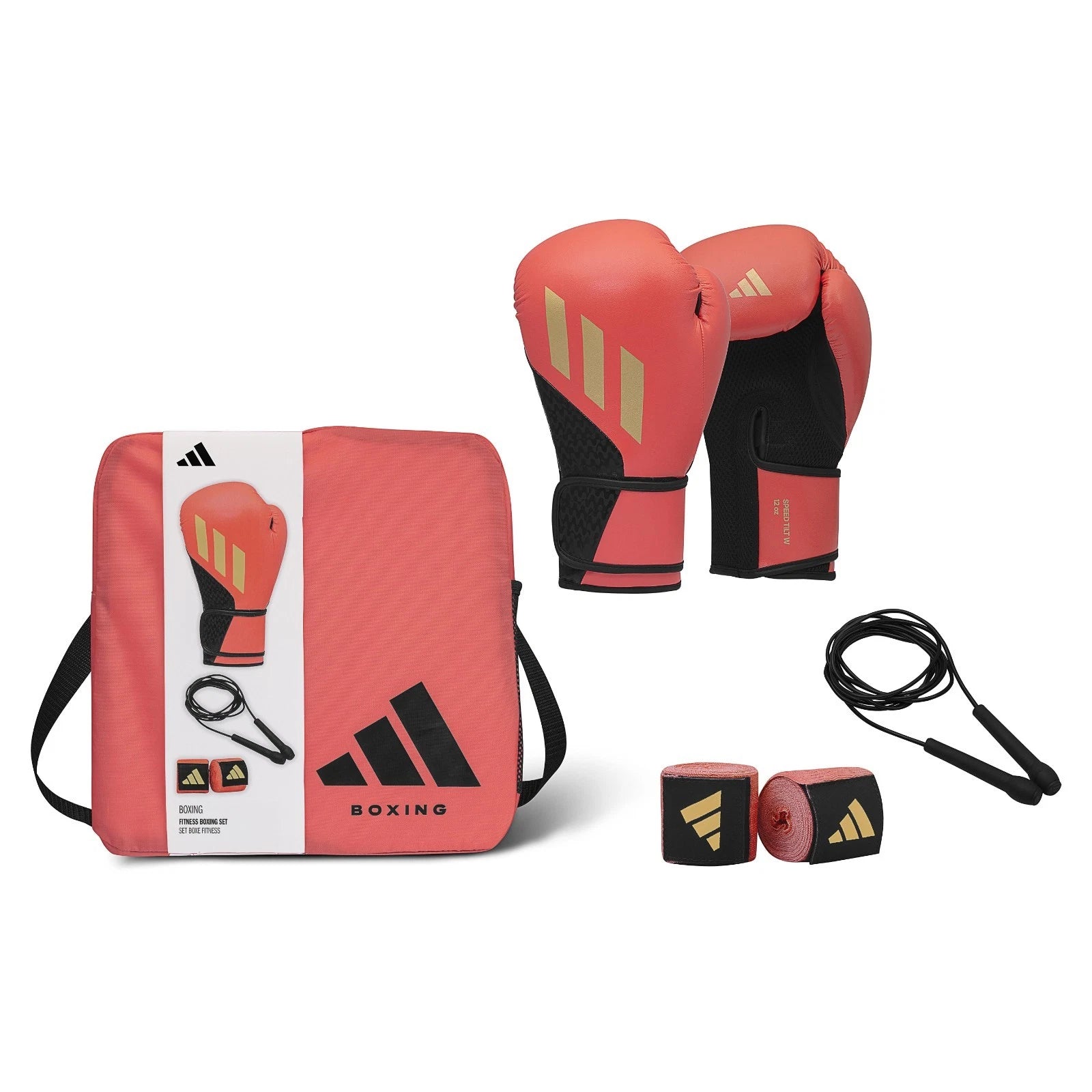 Adidas Boxing Gift Set Speed Tilt 200 Gloves Wraps Skipping Rope Bag