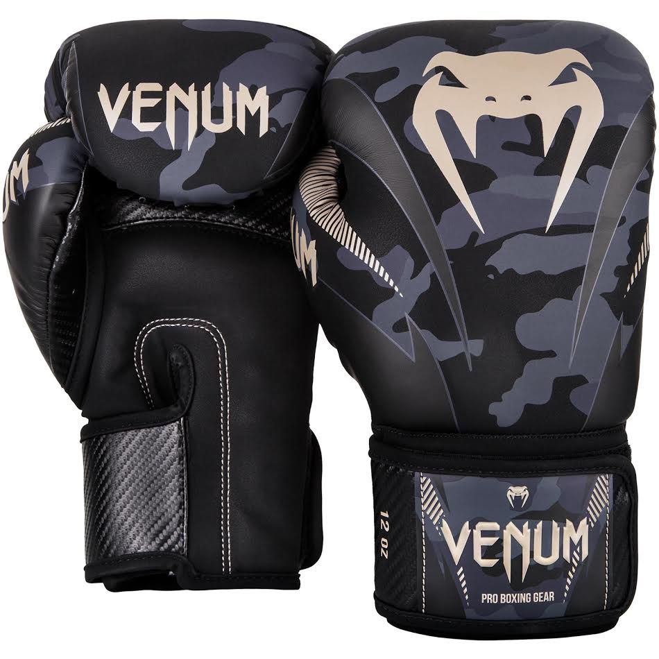 Venum Impact Boxing Gloves - Dark Camo/Sand - Long Cuff - Budo Online