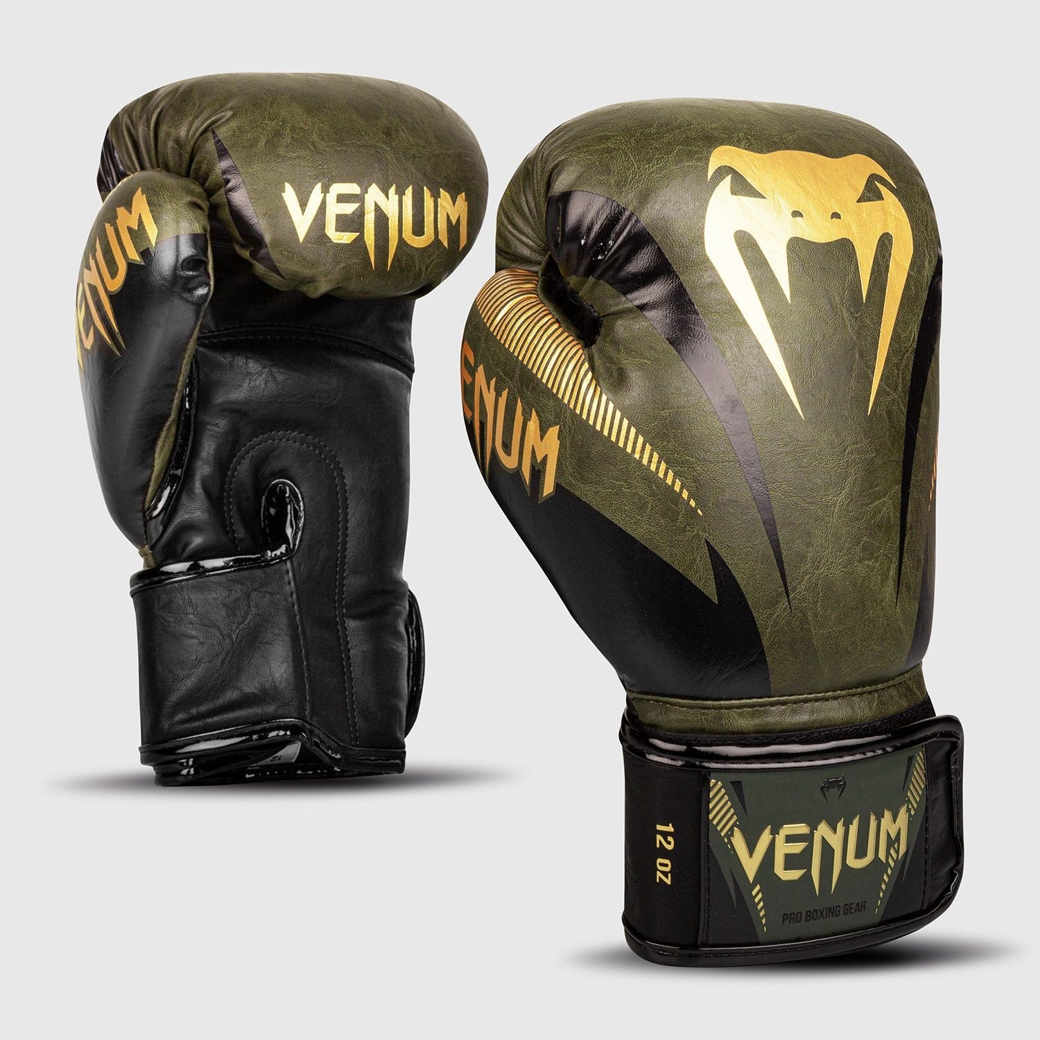 Venum Impact Boxing Gloves - Khaki/Gold - Long Cuff