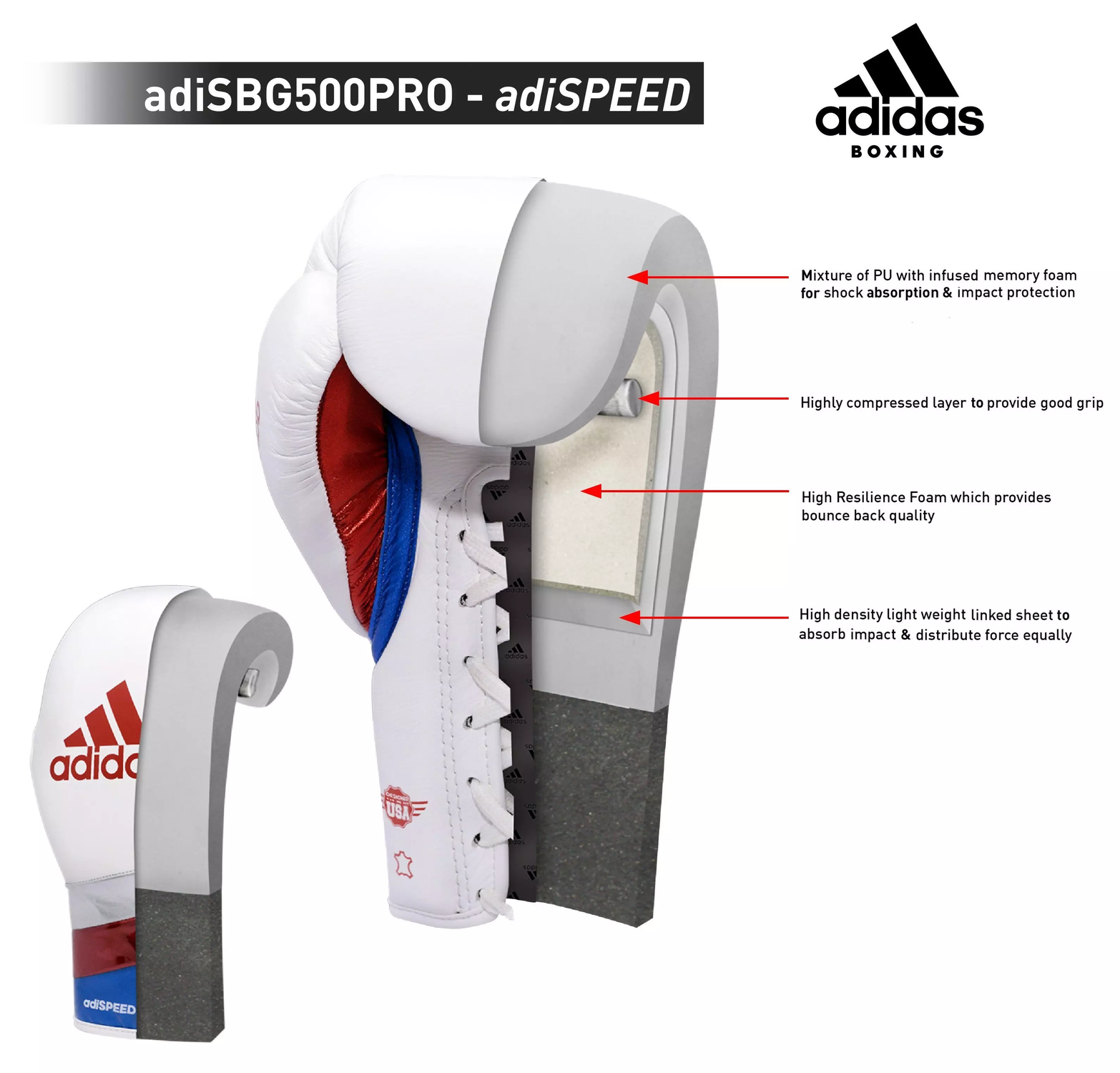 adidas Adispeed Pro Lace Up Boxing Gloves Leather - Budo Online