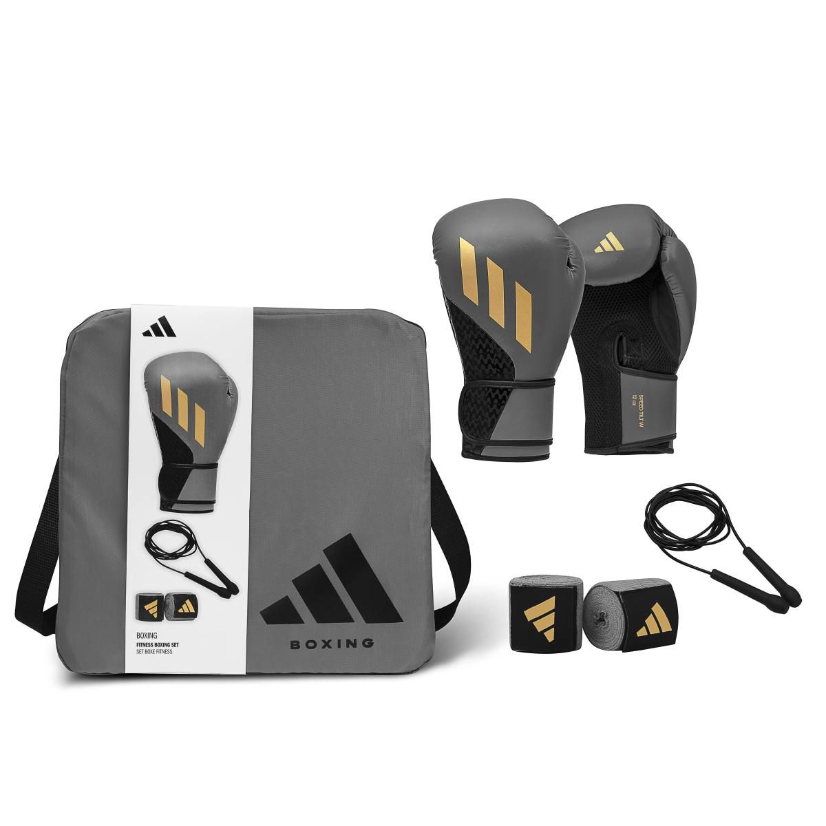 Adidas Boxing Gift Set Speed Tilt 200 Gloves Wraps Skipping Rope Bag