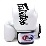 Fairtex BGV19 Deluxe Tight Fit Leather Boxing Gloves Muay Thai  Black / White